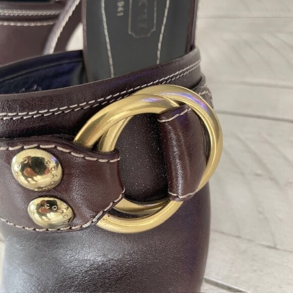COACH PRE-OWNED CLAUDE #A0400 CHESTNUT BROWN LEATHER MULE SLIDE BOOT HIGH HEEL 7 - Picture 4 of 9